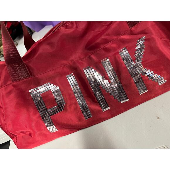 Victoria’s Secret PINK Sequin Logo Duffel Gym Bag Shoe Compartment Waterproof - Picture 2 of 13